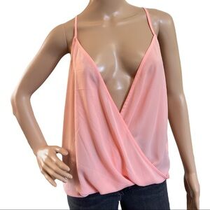 Lily Star Women’s Halter‎ Sleeveless Peach Sheer Tunic Top Size S